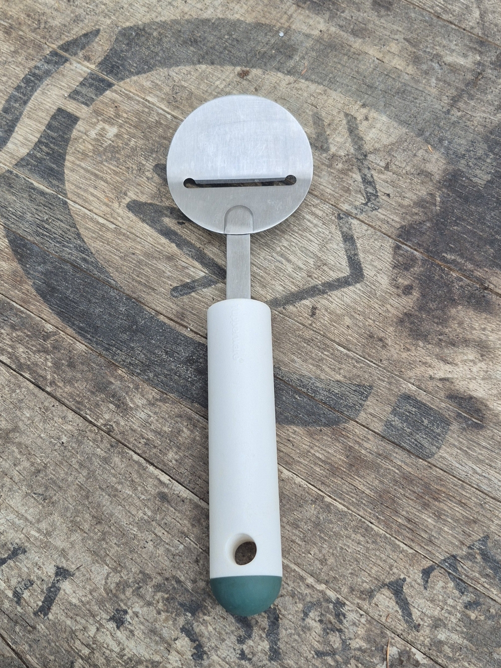 Tupperware White and Teal Stainless Cheese Slicer